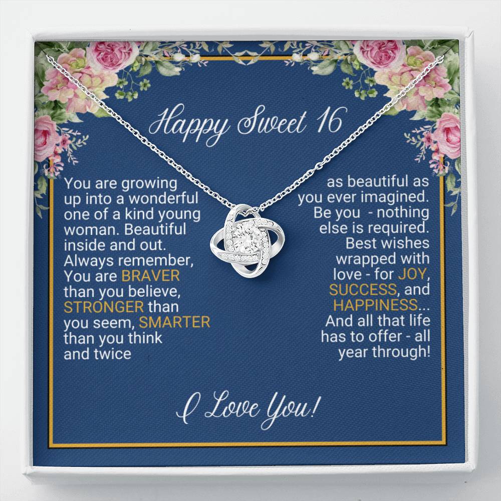 Happy Sweet 16 Gift For Her, You Are Wonderful Young Woman - Love Knot Necklace