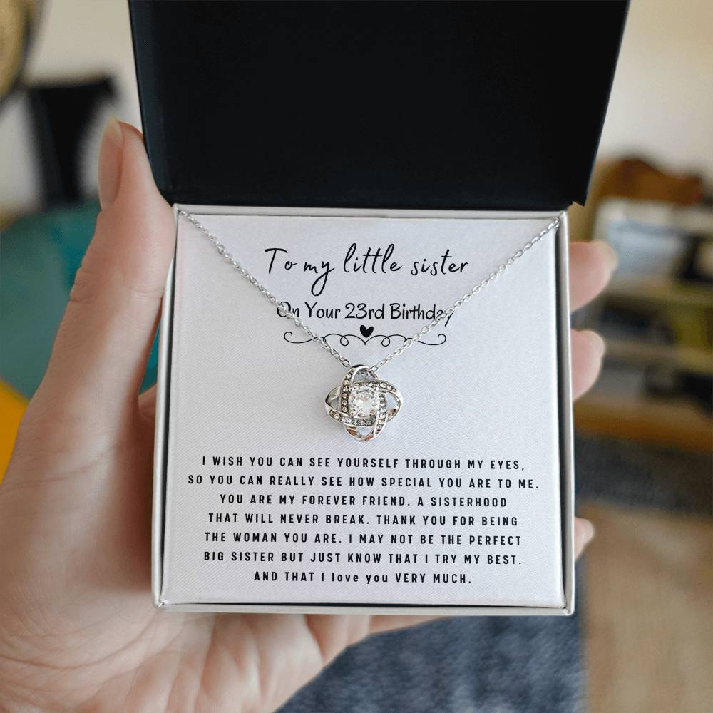 Unbreakable Sisterhood | 23rd Birthday Gift For Little Sister | Love Knot Necklace
