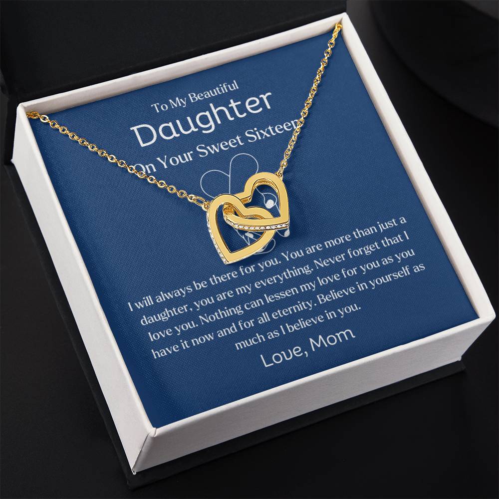 Sweet Sixteen Gift For Daughter From Mom | I Will Always Be There For You | Interlocking Hearts Necklace