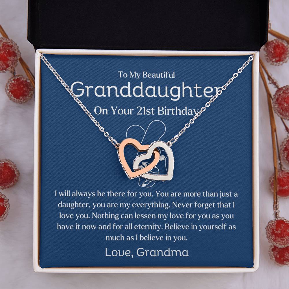 21st Birthday Gift For Granddaughter From Grandma | I Will Always Be There For You | Interlocking Hearts Necklace