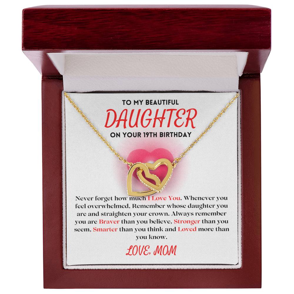 To My Beautiful Daughter Gift From Mom | On Your 19th Birthday | Interlocking Hearts Necklace