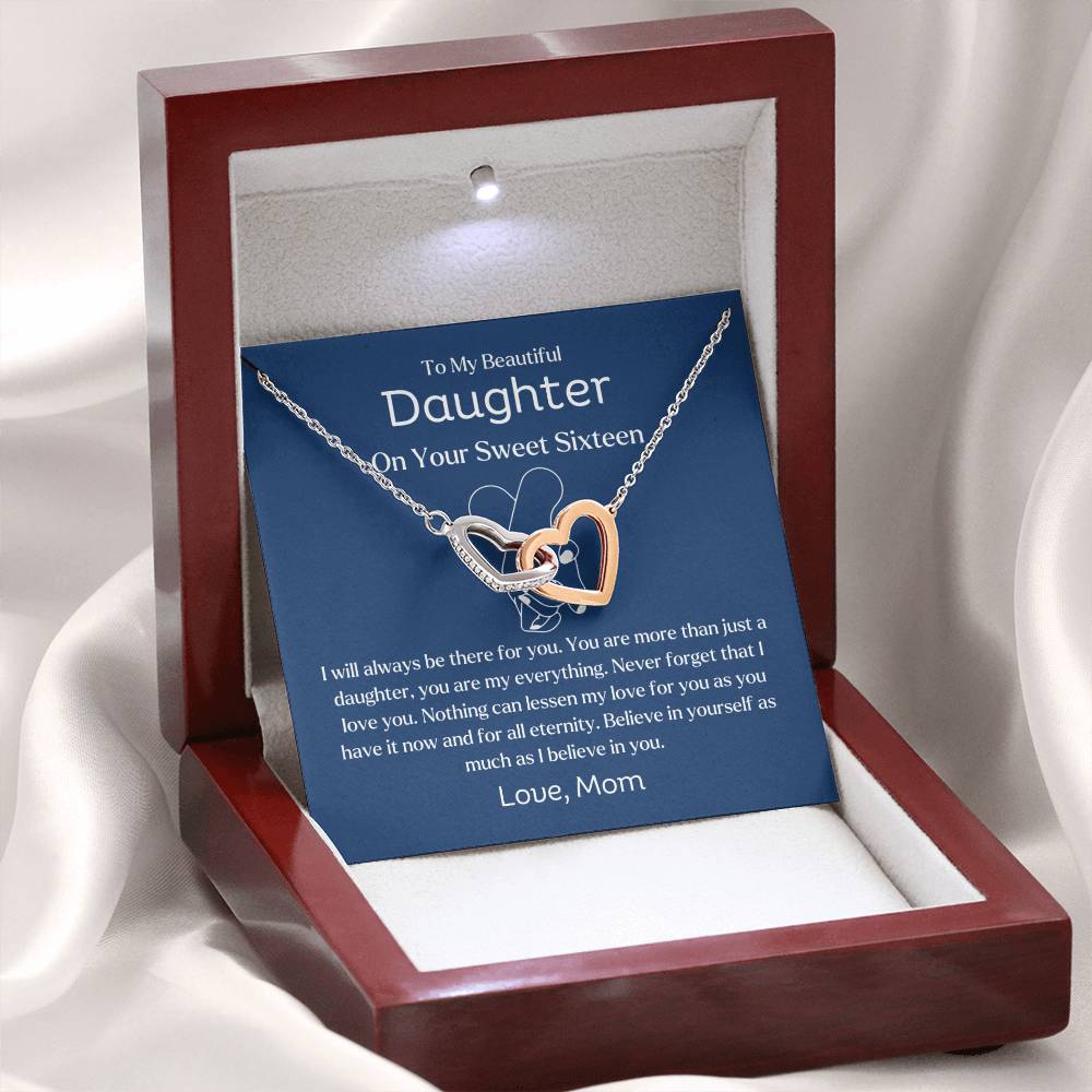 Sweet Sixteen Gift For Daughter From Mom | I Will Always Be There For You | Interlocking Hearts Necklace