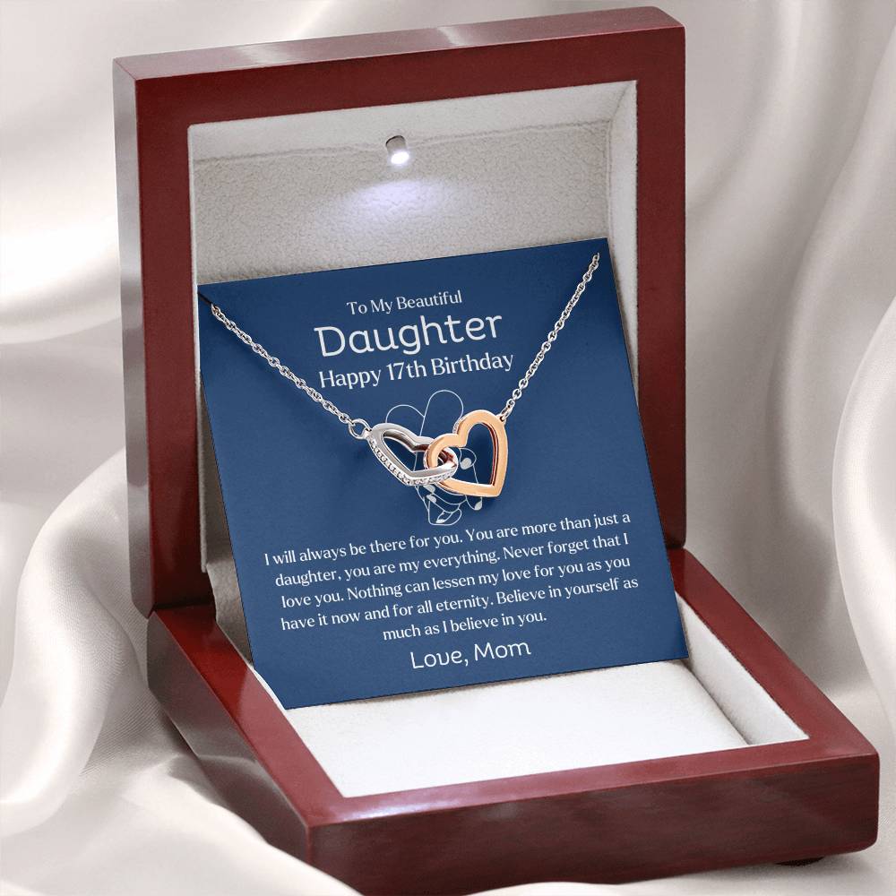 Happy 17th Birthday Gift For Daughter - Interlocking Hearts Necklace