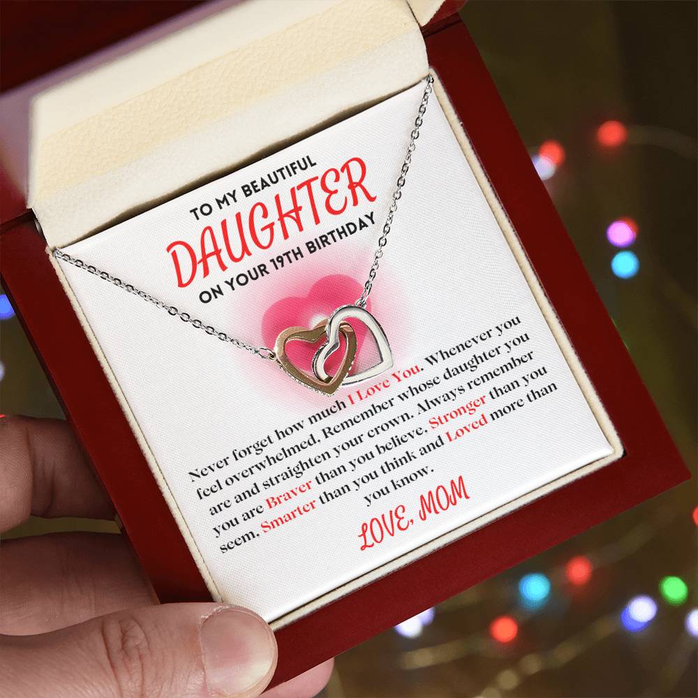 To My Beautiful Daughter Gift From Mom | On Your 19th Birthday | Interlocking Hearts Necklace