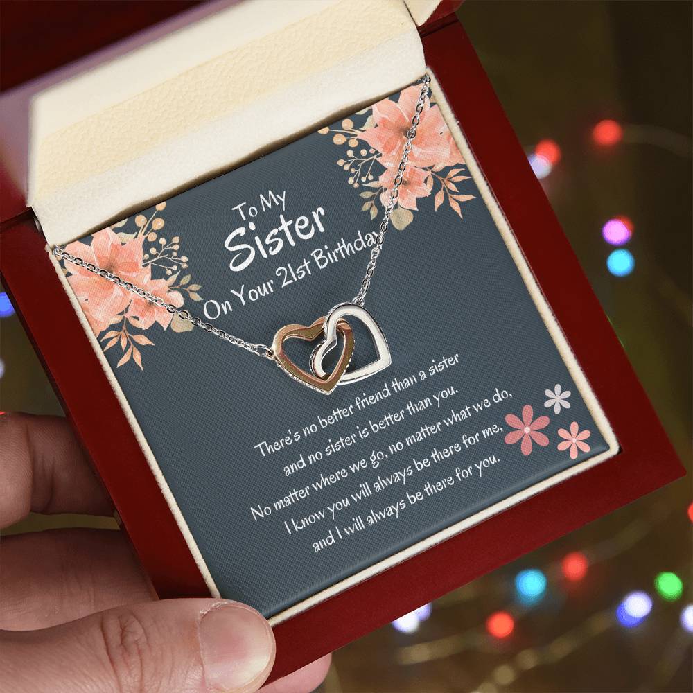 21st Birthday Gift For Sister Interlocking Hearts Necklace - Luxury Box