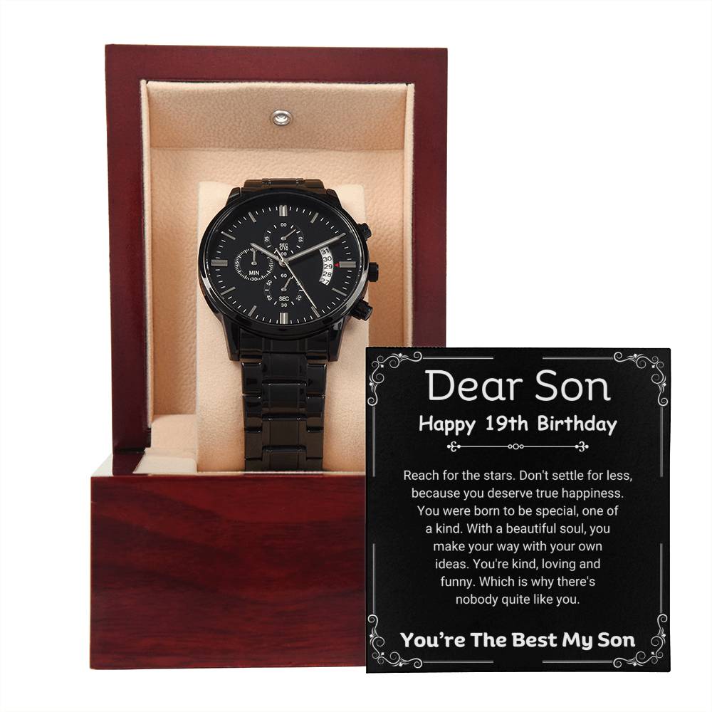 To My Son | Happy 19th Birthday Gift For Him From Parents | Black Chronograph Watch
