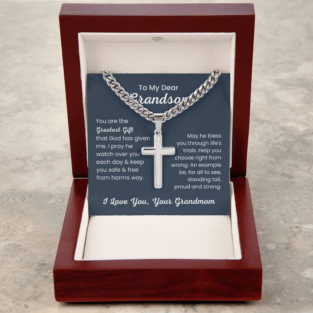 Amazing Gift For Grandson From Grandmother | Greatest Gift - Artisan Cross Necklace on Cuban Chain