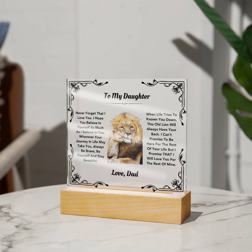 To My Daughter Gift from Dad | Old Lion - Square Acrylic Plaque