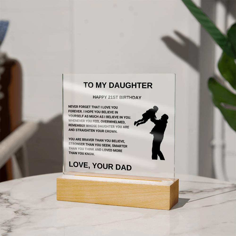 To My Daughter | Happy 21st Birthday Gift | Straighten Your Crown | Acrylic LED Lamp