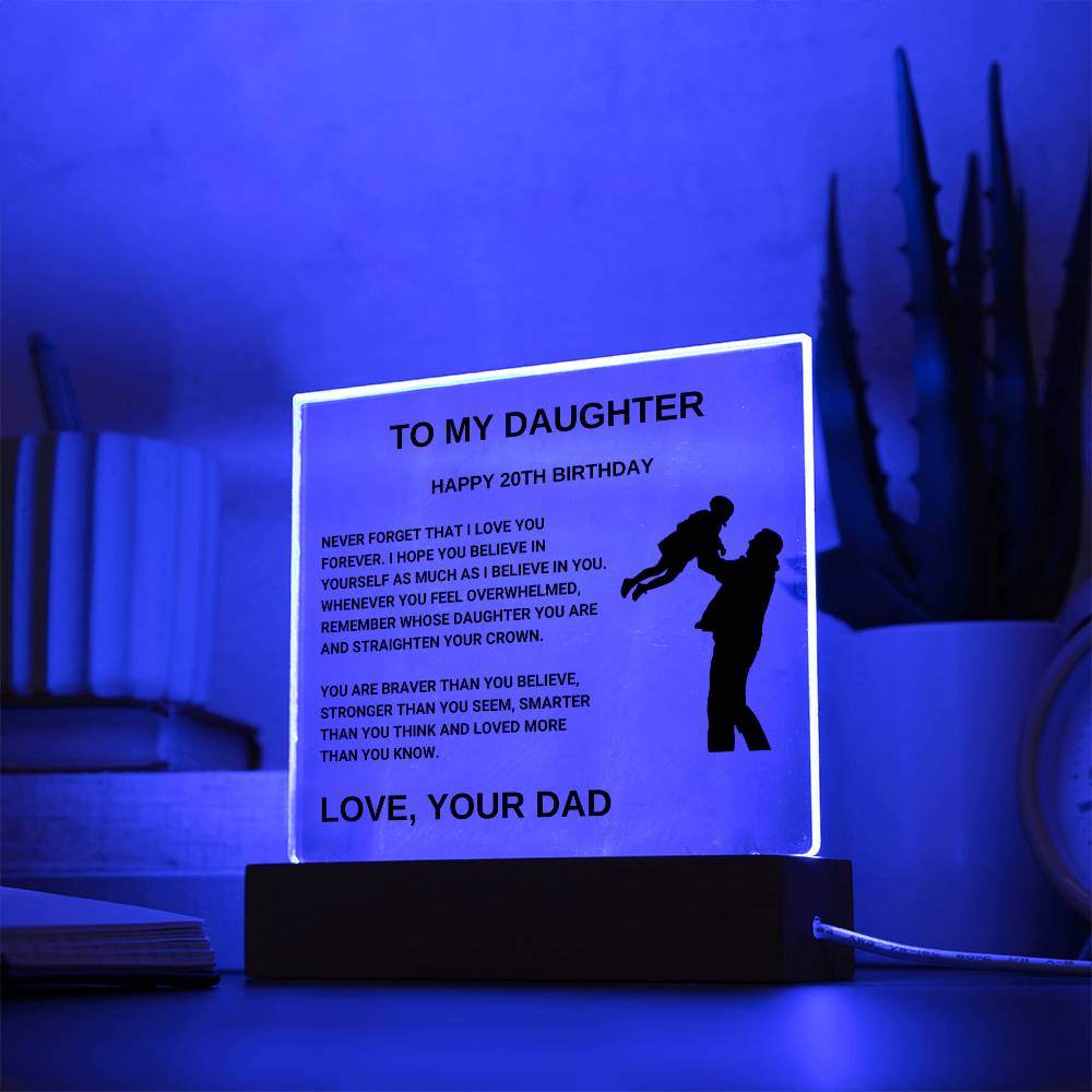 To My Daughter | Happy 20th Birthday Gift | Straighten Your Crown | Acrylic LED Lamp