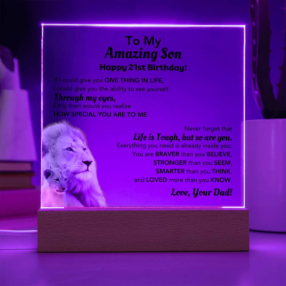 To My Amazing Son | Happy 21st Birthday Gift From Dad | Square Acrylic Plaque