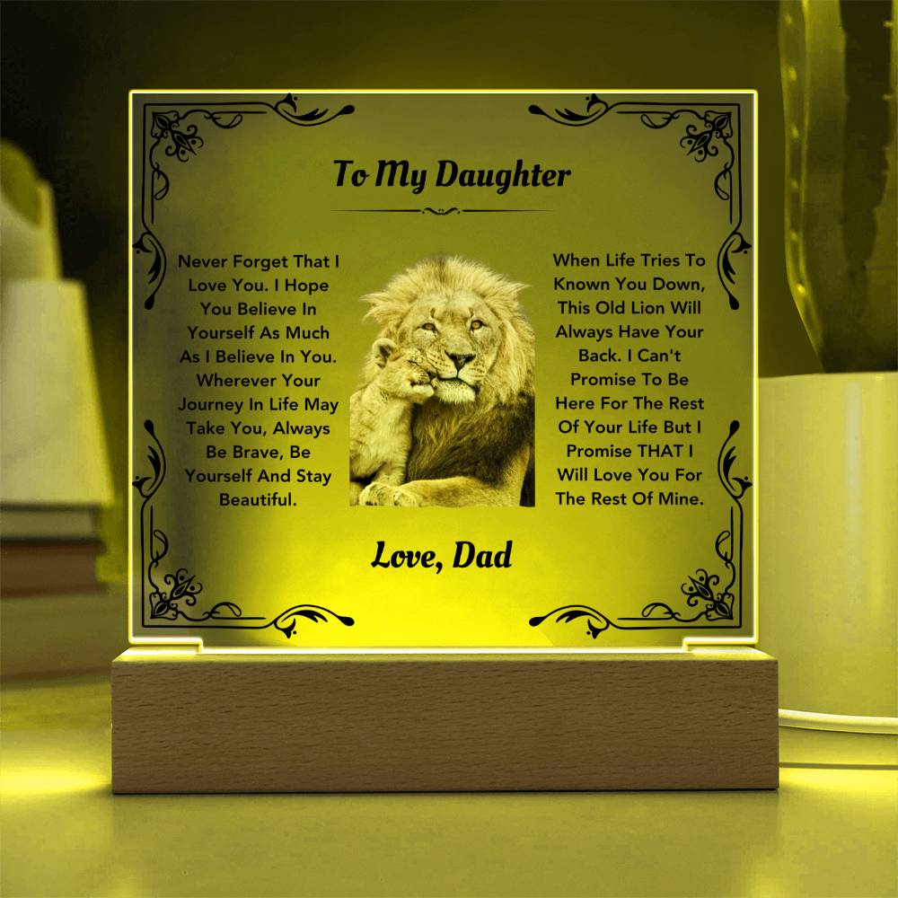 To My Daughter Gift from Dad | Old Lion - Square Acrylic Plaque
