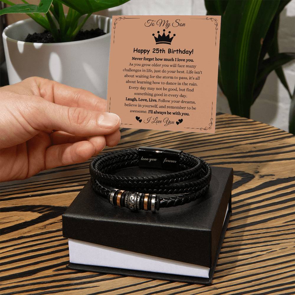 Happy 25th Birthday Gift for Son from Parents, I'll Always Be With You Men's Bracelet