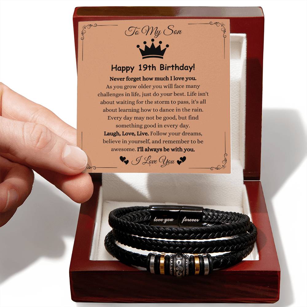 Happy 19th Birthday Gift for Son from Mom and Dad, I'll Always Be With You Men's Bracelet