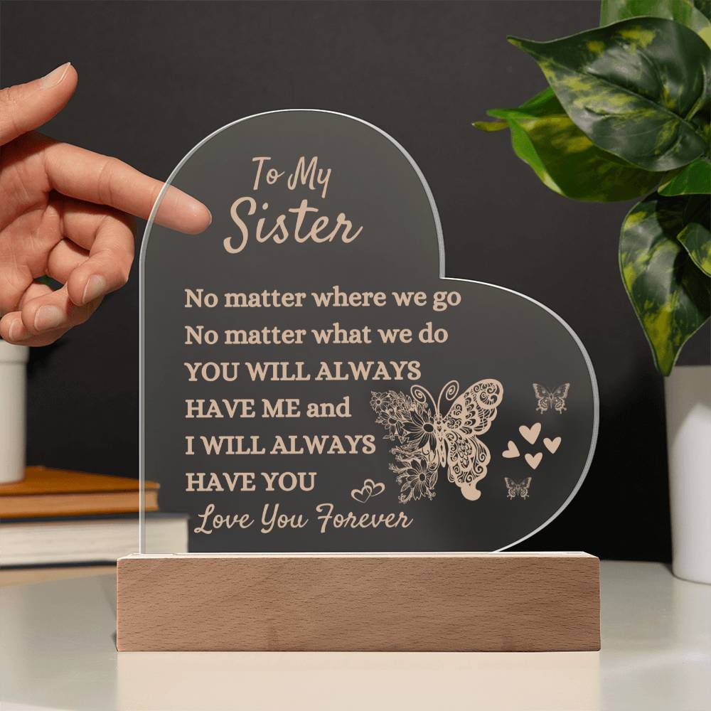 Thoughtful Gift For Sister | Printed Heart Acrylic Plaque