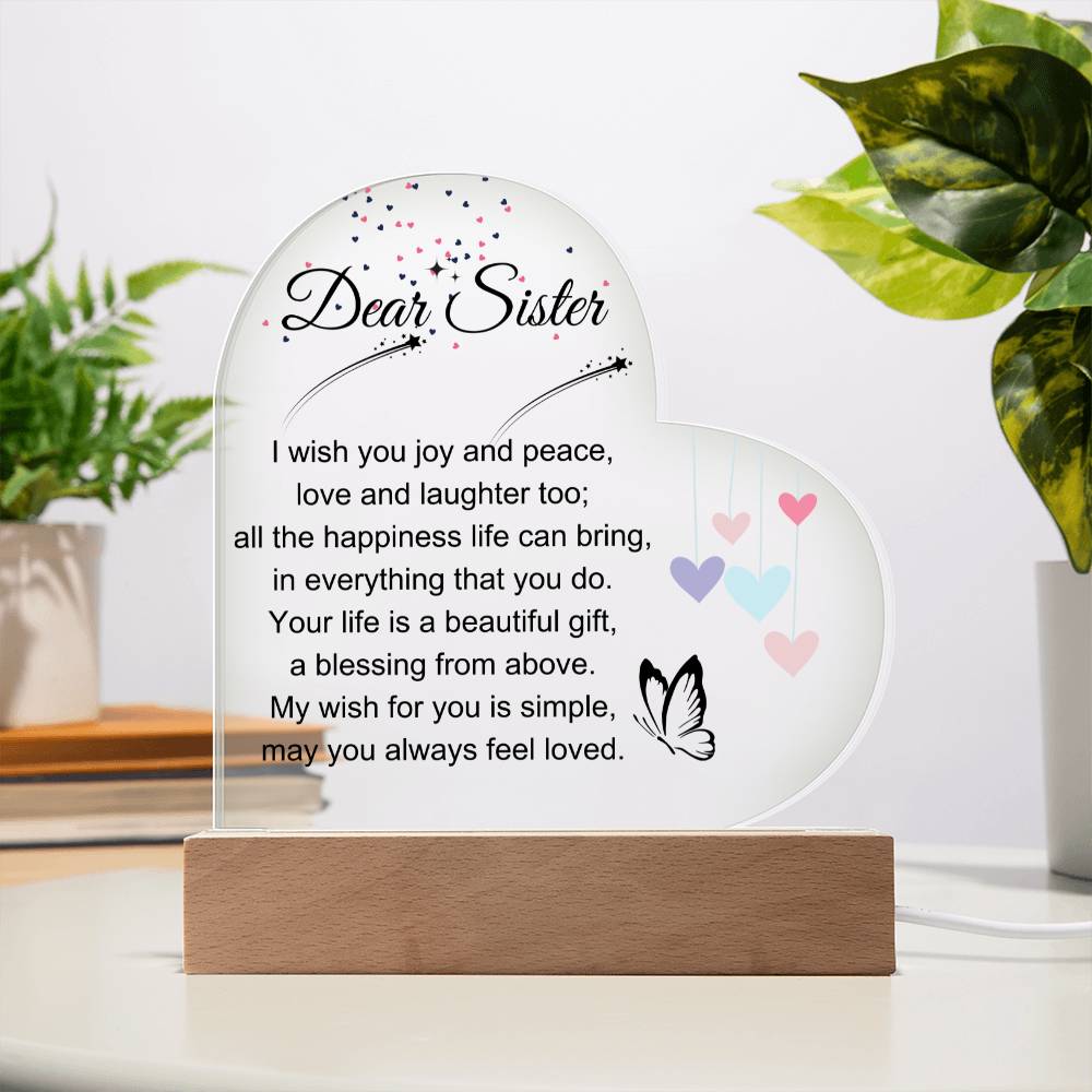 Sister Gift - Heart Acrylic Plaque for Birthday, Graduation, Mother's Day
