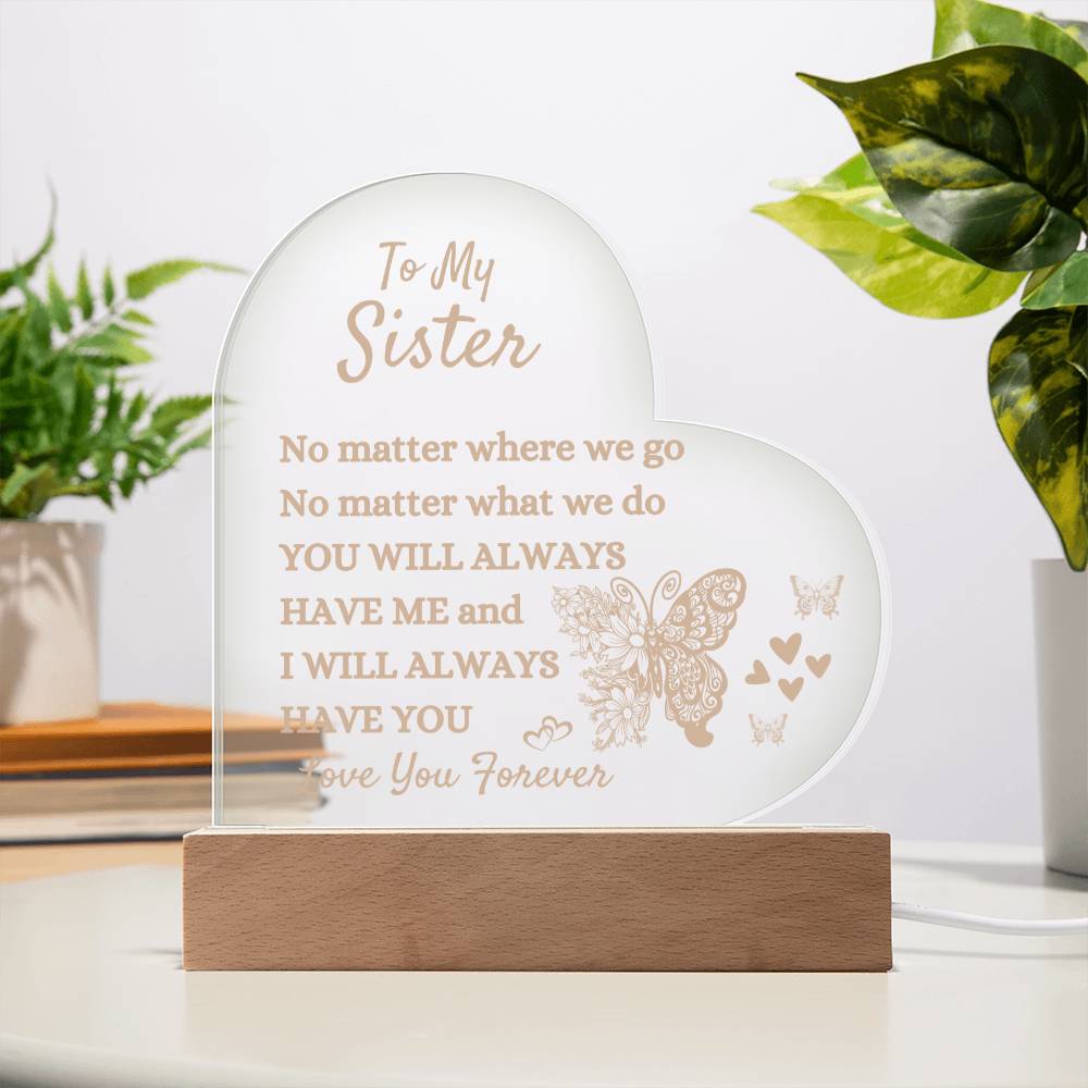 Thoughtful Gift For Sister | Printed Heart Acrylic Plaque