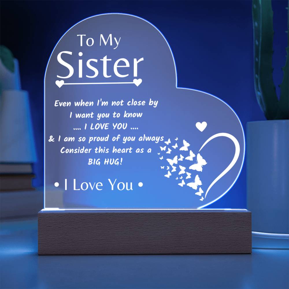 Sentimental Gift For Sister | Printed Heart Acrylic Plaque