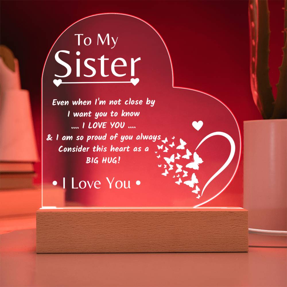 Sentimental Gift For Sister | Printed Heart Acrylic Plaque