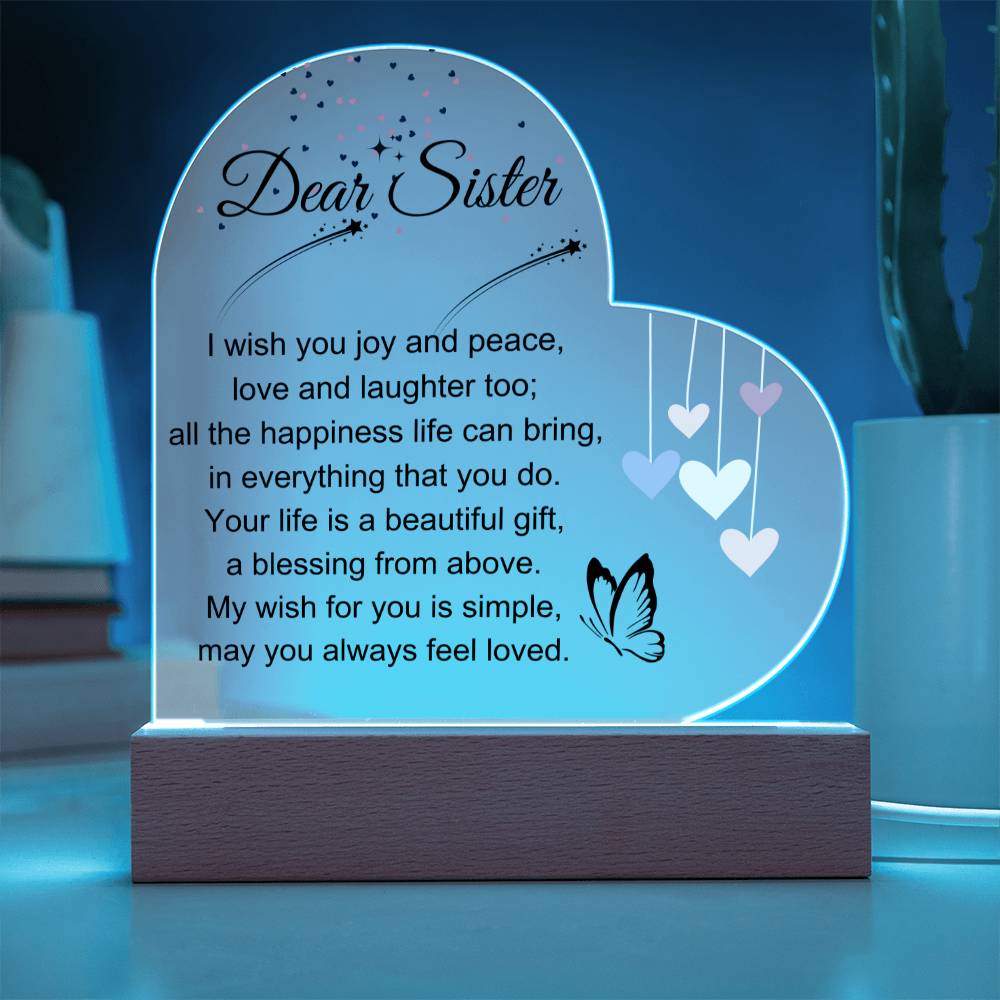Sister Gift - Heart Acrylic Plaque for Birthday, Graduation, Mother's Day