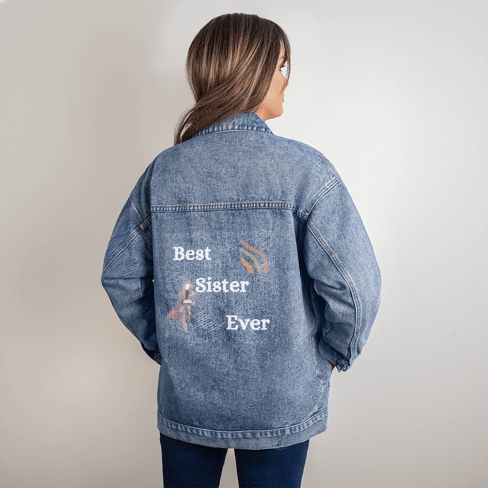 Cool Gift for Sister, Oversized Women's DTG Denim Jacket