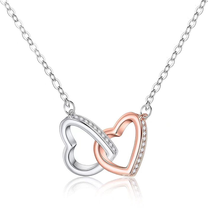 Close-up view of Double Heart Necklace for Mom