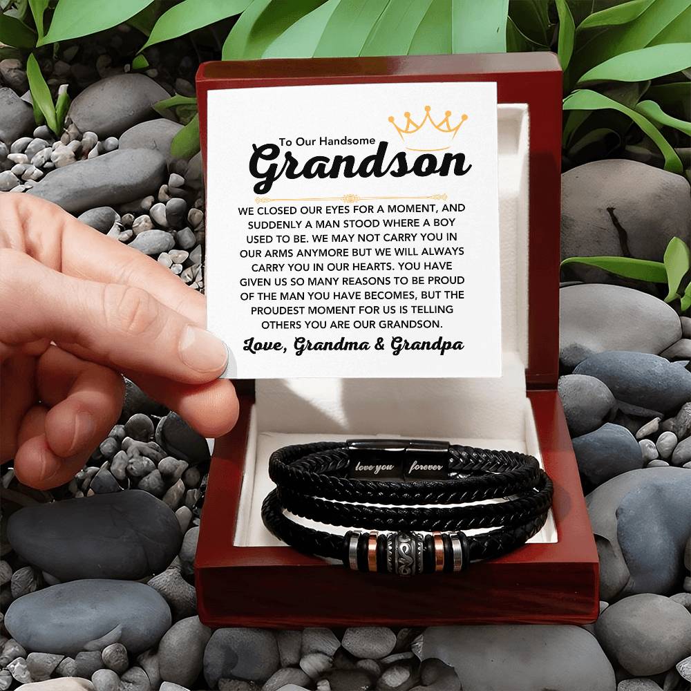 To Our Grandson – Holiday, Birthday, Graduation Gift from Grandma and Grandpa – Love You Forever Bracelet