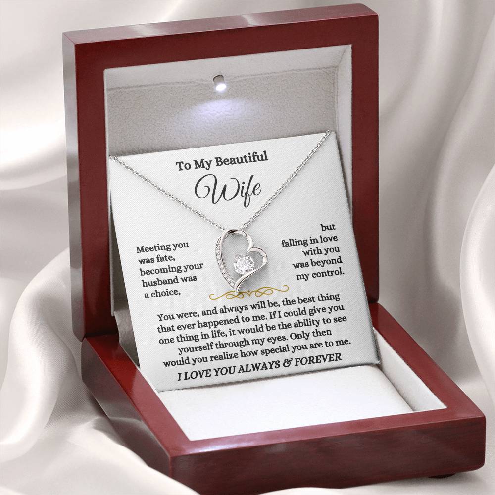To My Beautiful Wife Necklace - Perfect Romantic Surprise from Husband for Anniversary, Birthday & Valentine’s Day - Forever Love Necklace