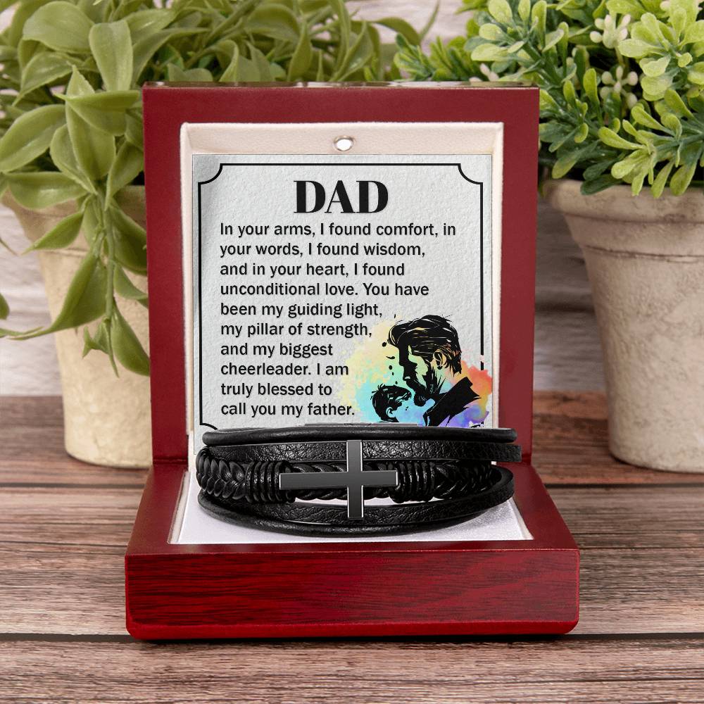 Dad - In your arms, I found comfort - Men's Cross Bracelet for Father