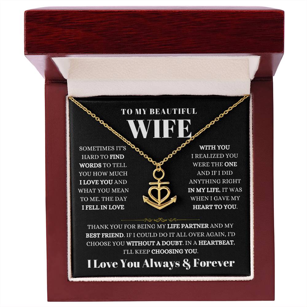 To My Beautiful Wife Necklace - Romantic Husband to Wife Jewelry for Birthday, Valentine’s Day & Special Celebrations - Anchor Pendant Necklace
