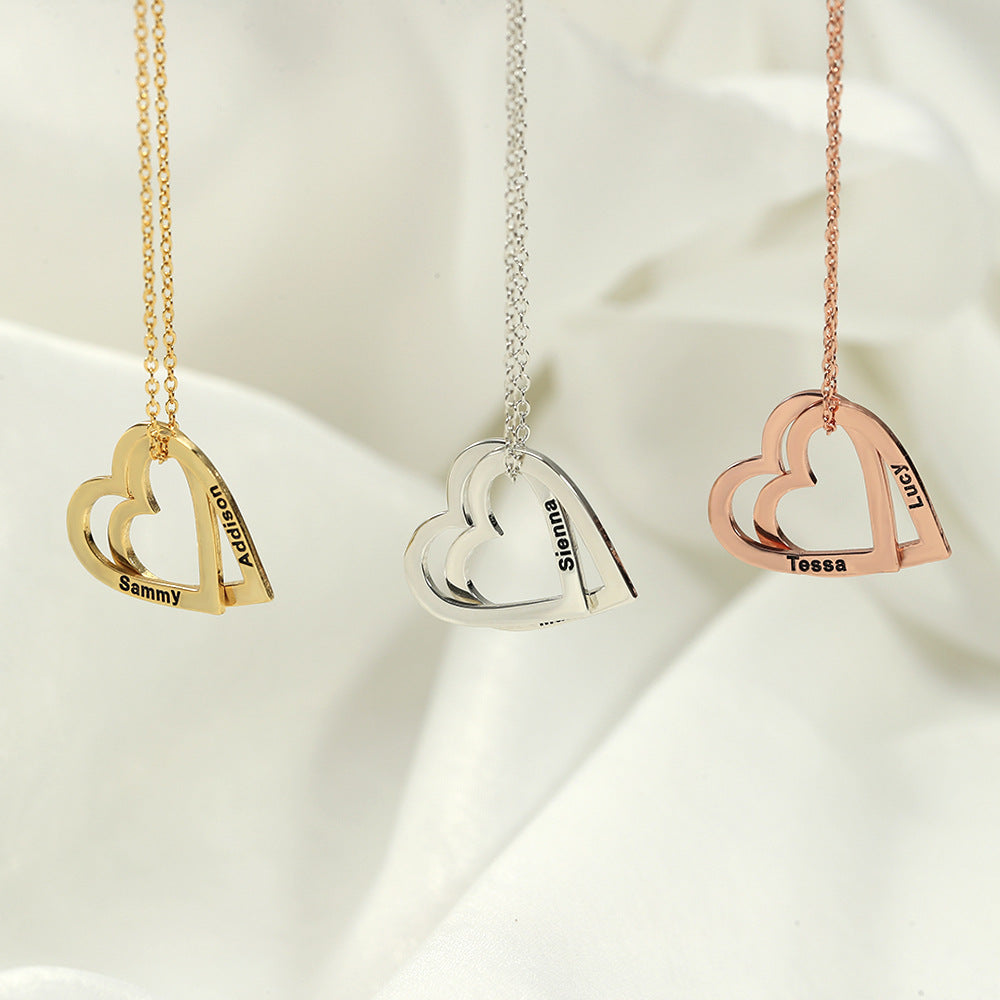 Double Heart Interlocking Customizable Name Versatile Necklace