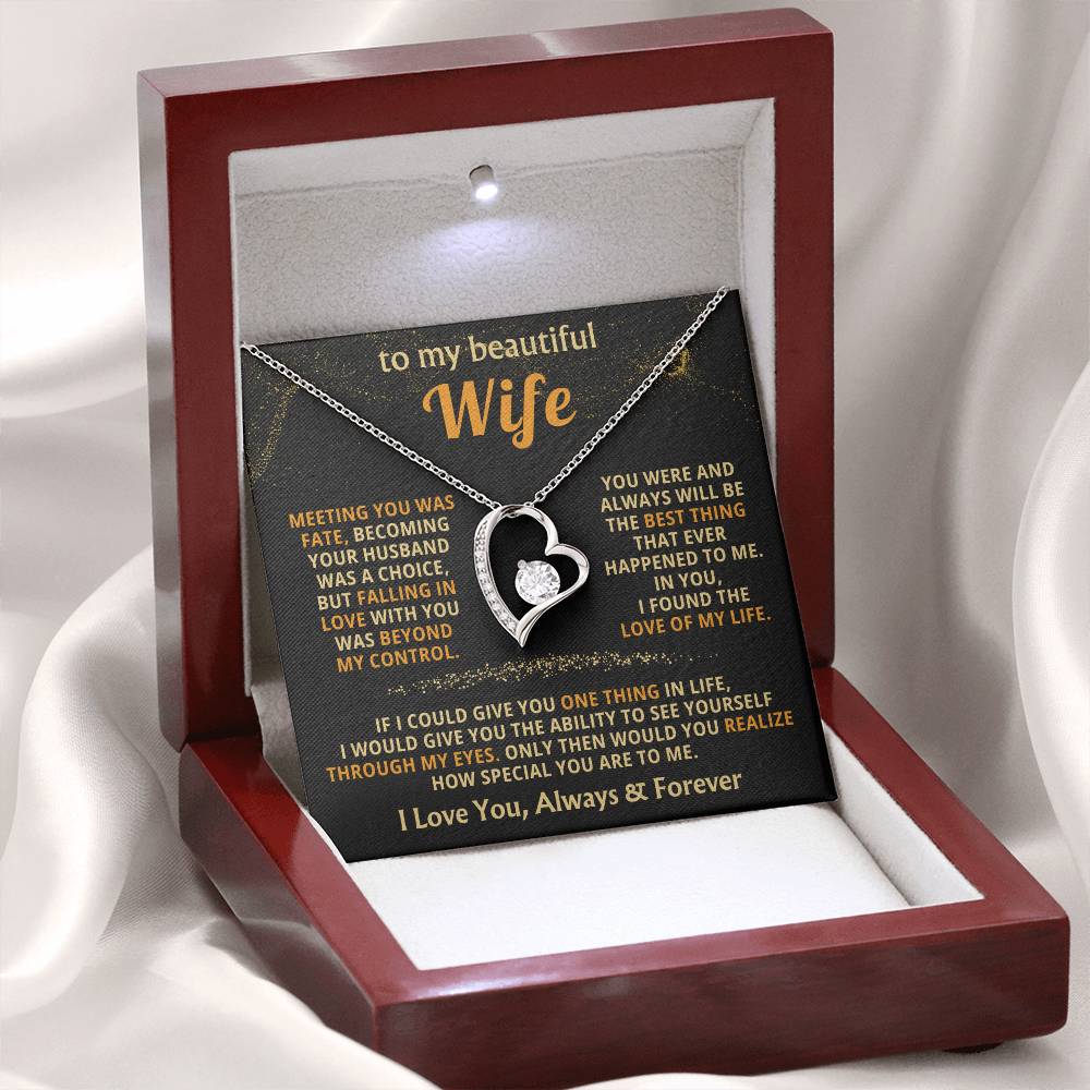 To My Beautiful Wife Necklace - Best Loving Jewelry Gift for Valentine’s Day, Anniversaries & Romantic Surprises - Forever Love Necklace