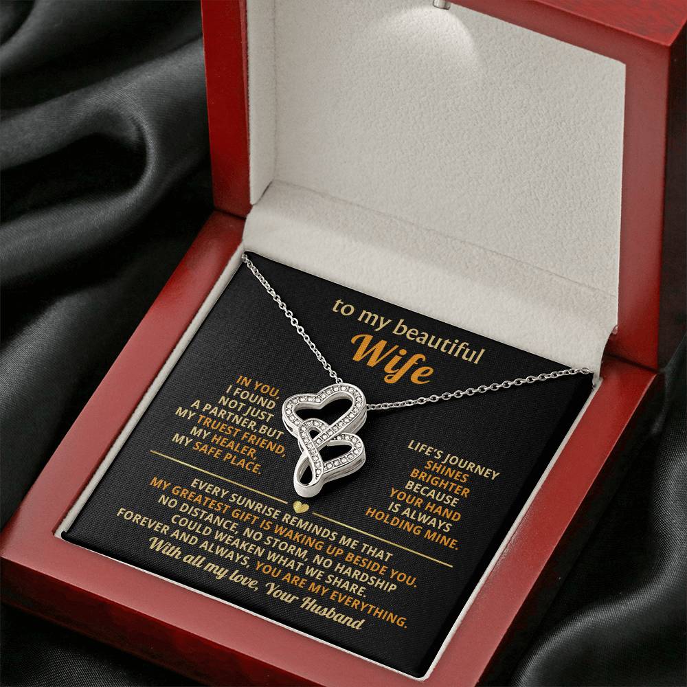 To My Beautiful Wife Necklace - Sentimental Birthday Gift from Husband, Romantic Jewelry for Valentine’s Day & Holidays - Heart-to-heart Pendant Necklace