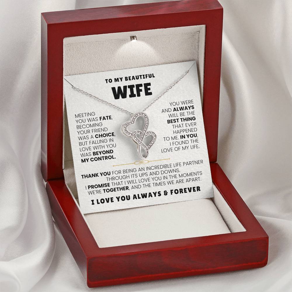 To My Beautiful Wife Necklace - Emotional Jewelry Gift for Wife from Husband to Celebrate Love Every Day - Heart-to-heart Pendant Necklace