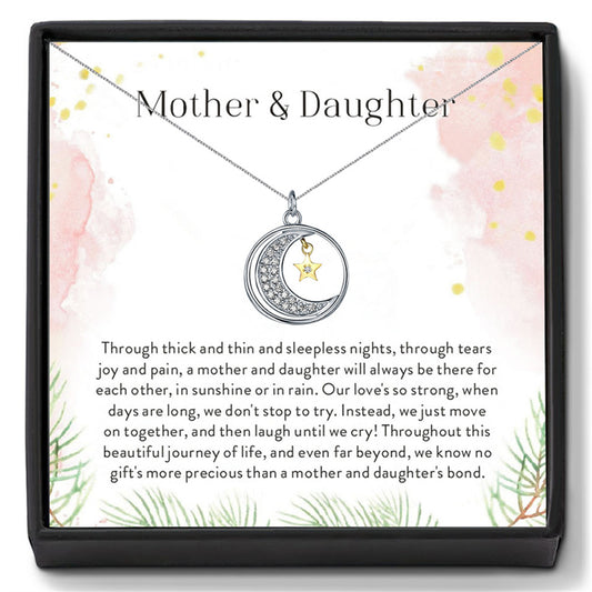 Mother & Daughter | Strong Love Moon Star Diamond Necklace