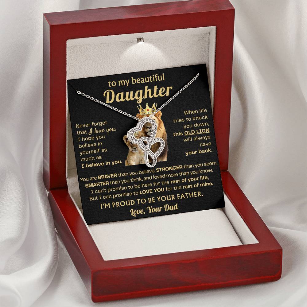 To My Daughter Necklace - Best Surprise Gift for Daughter from Dad for Graduation, Birthday & Christmas - Heart-to-heart Pendant Necklace