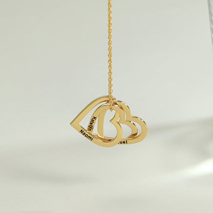 Double Heart Interlocking Necklace in 3 Gold