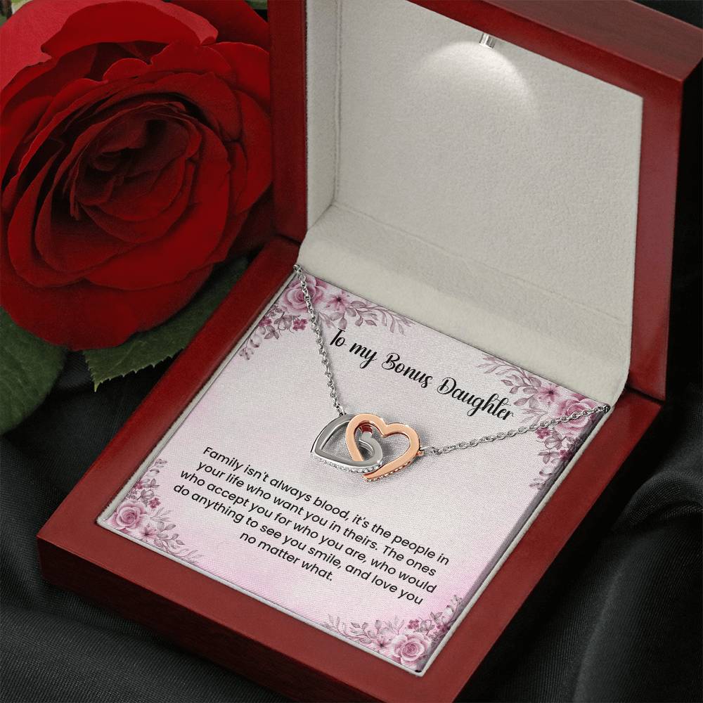 To My Bonus Daughter Necklace - Interlocking Hearts Necklace - Gift for Bonus Daughter