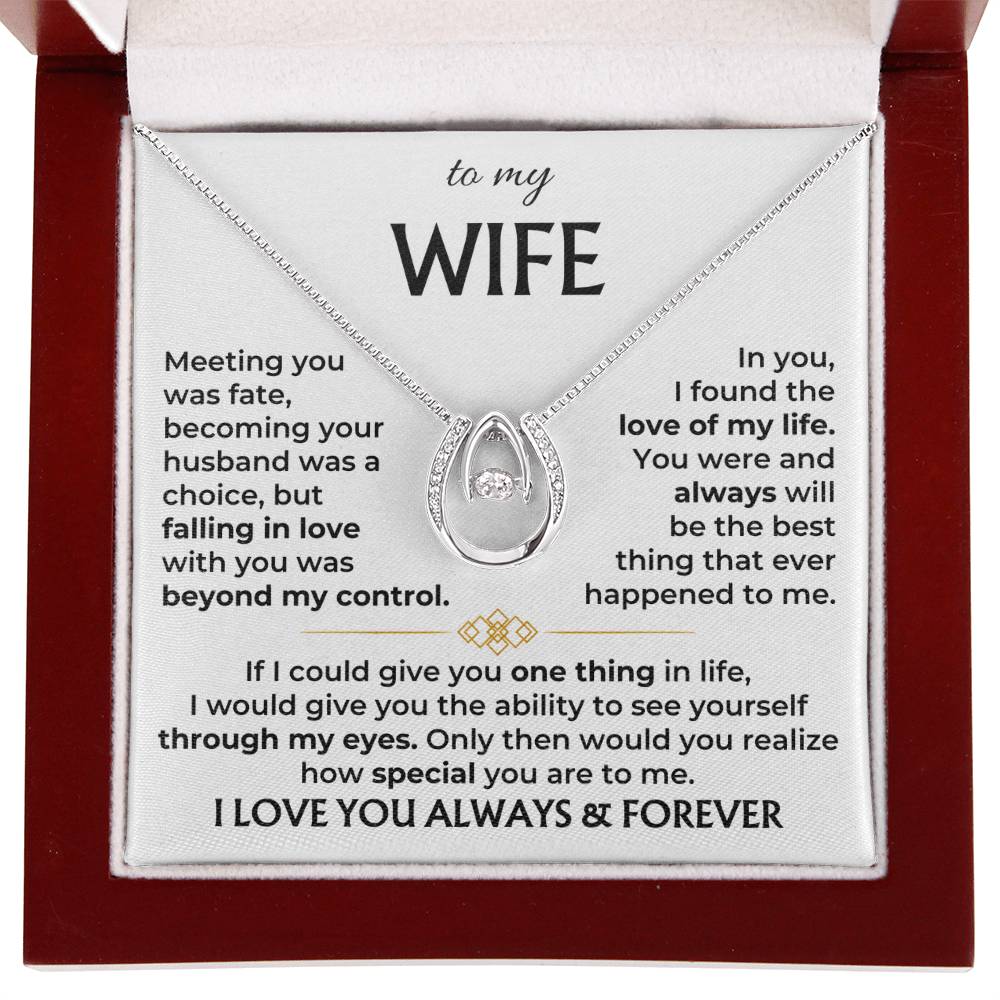 To My Wife Necklace - Sweetest Gift for Wife from Husband for Valentine’s Day, Anniversary & Birthday Joy - Lucky In Love Necklace