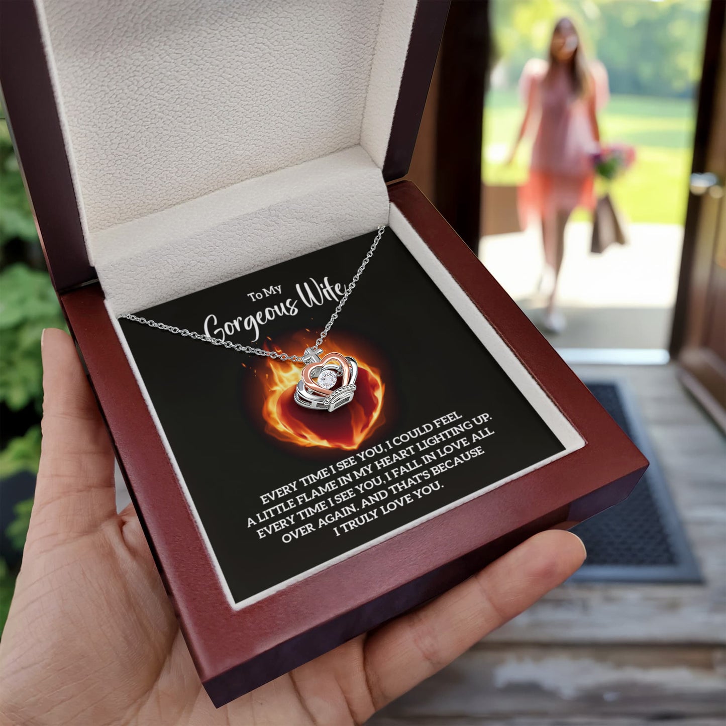 To My Gorgeous Wife Gift from Husband - Every time I see you - Crown Pendant Necklace