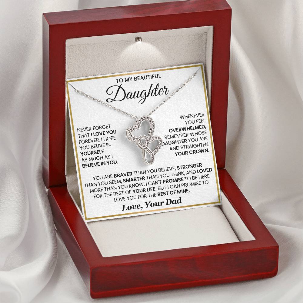 To My Daughter - You are braver than you believe - Daughter Gift from Dad - Heart-to-heart Pendant Necklace