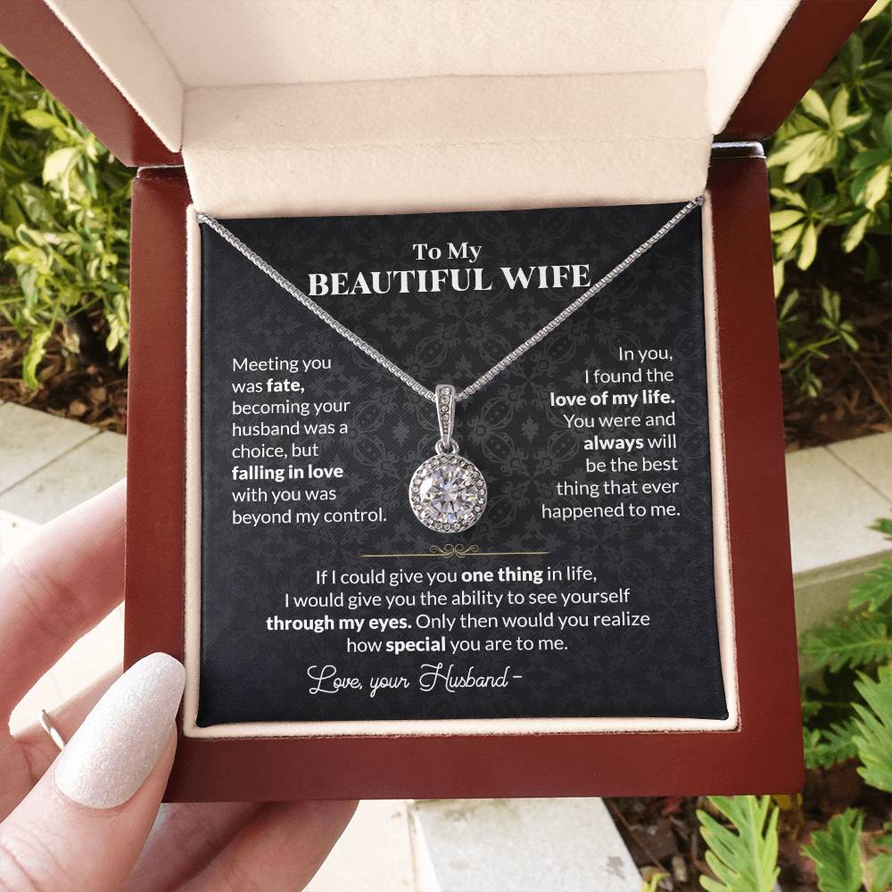 To My Beautiful Wife Necklace - Meaningful Romantic Gift for Wife from Husband for Valentine’s Day & Forever Love - Eternal Hope Necklace