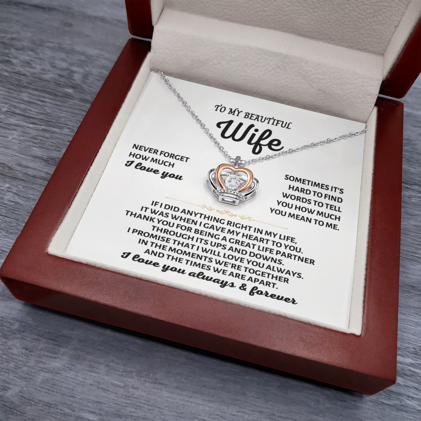 To My Wife Necklace - Romantic Jewelry for Valentine’s Day & Anniversaries - Crown Pendant Necklace