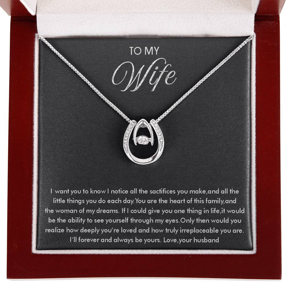 To My Wife Necklace - Beautiful Wife Jewelry Gift for Birthday, Valentine’s Day & Special Romantic Moments - Lucky In Love Necklace