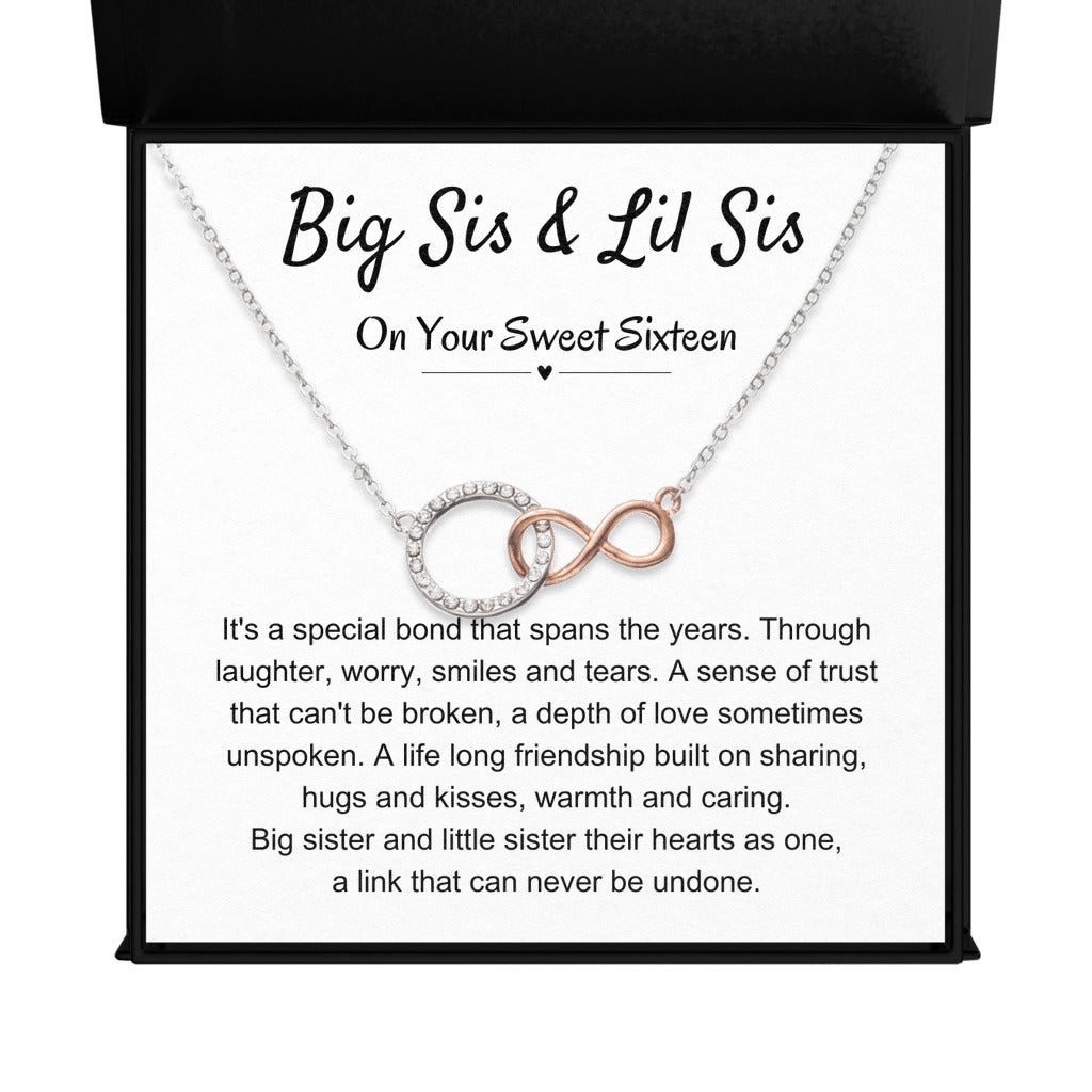 Sweet Sixteen Necklace Gift For Sister | Big Sis & Little Sis Jewelry | Infinite Bond Circle Necklace