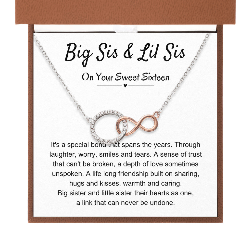 Sweet Sixteen Necklace Gift For Sister | Big Sis & Little Sis Jewelry | Infinite Bond Circle Necklace