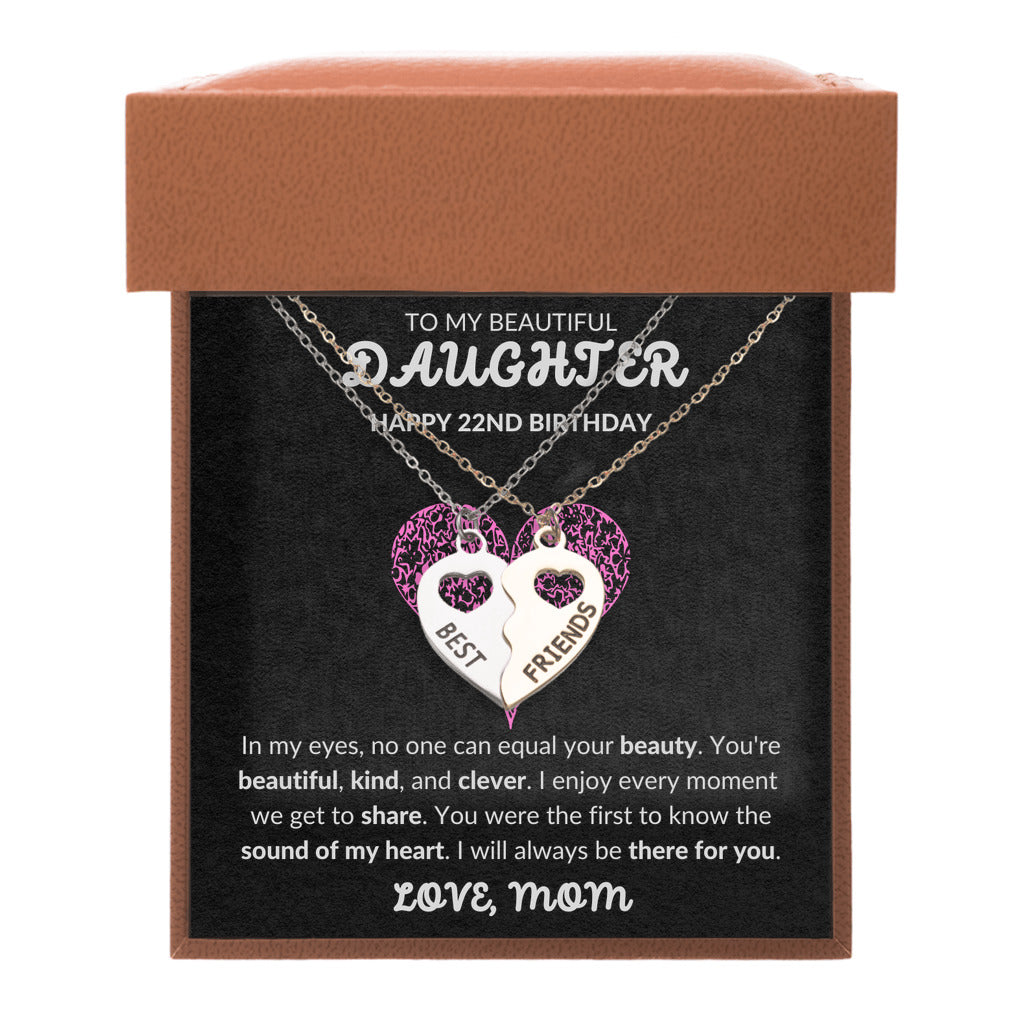 To My Beautiful Daughter Gift From Mom | On Your 22nd Birthday | BFF Half Heart Necklace Set