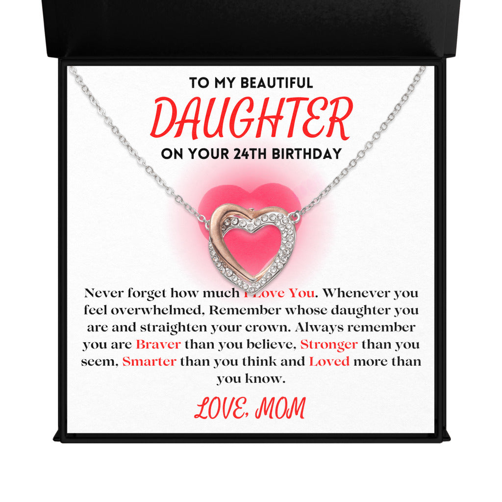 To My Beautiful Daughter Gift From Mom | On Your 24th Birthday | Twin Flames Necklace