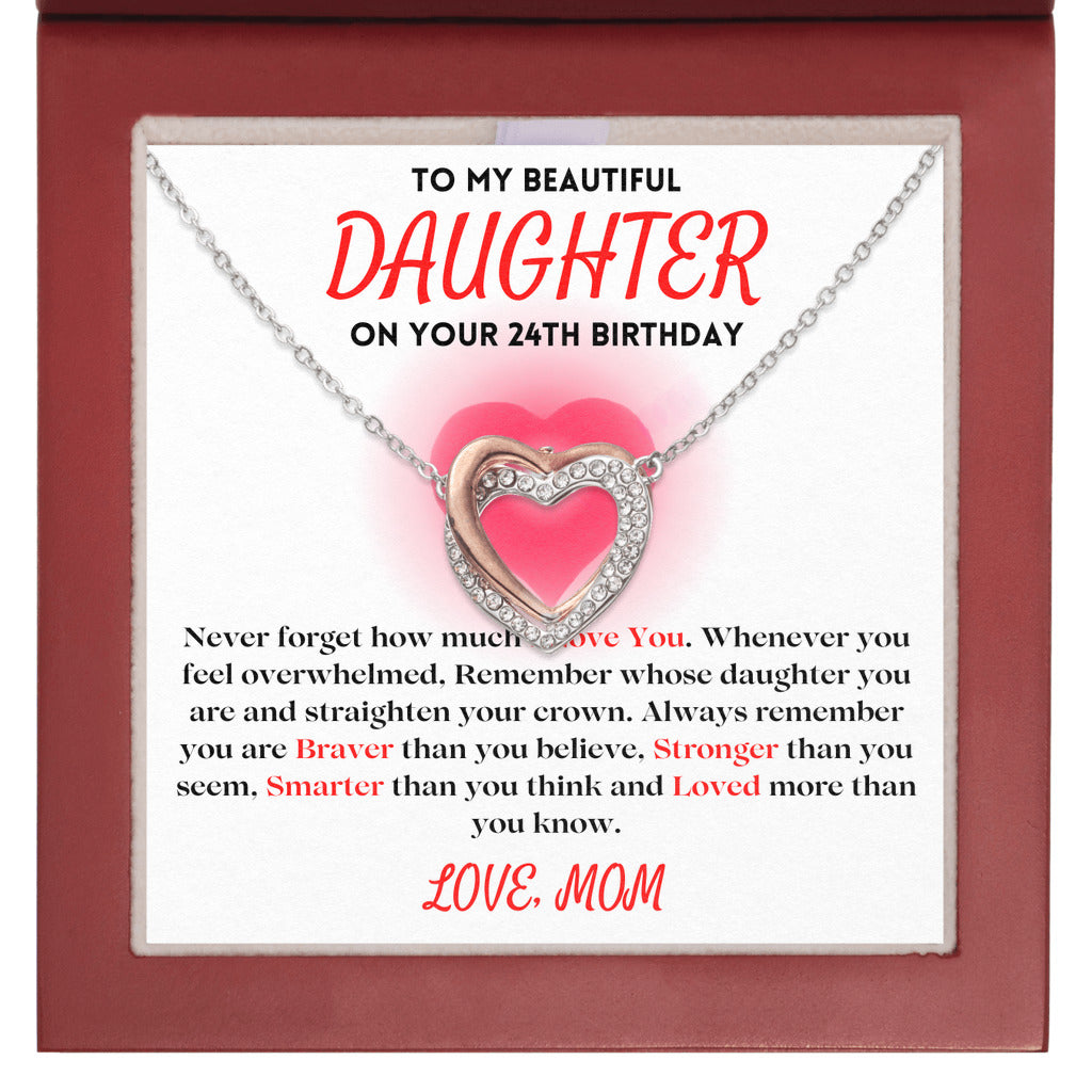 To My Beautiful Daughter Gift From Mom | On Your 24th Birthday | Twin Flames Necklace
