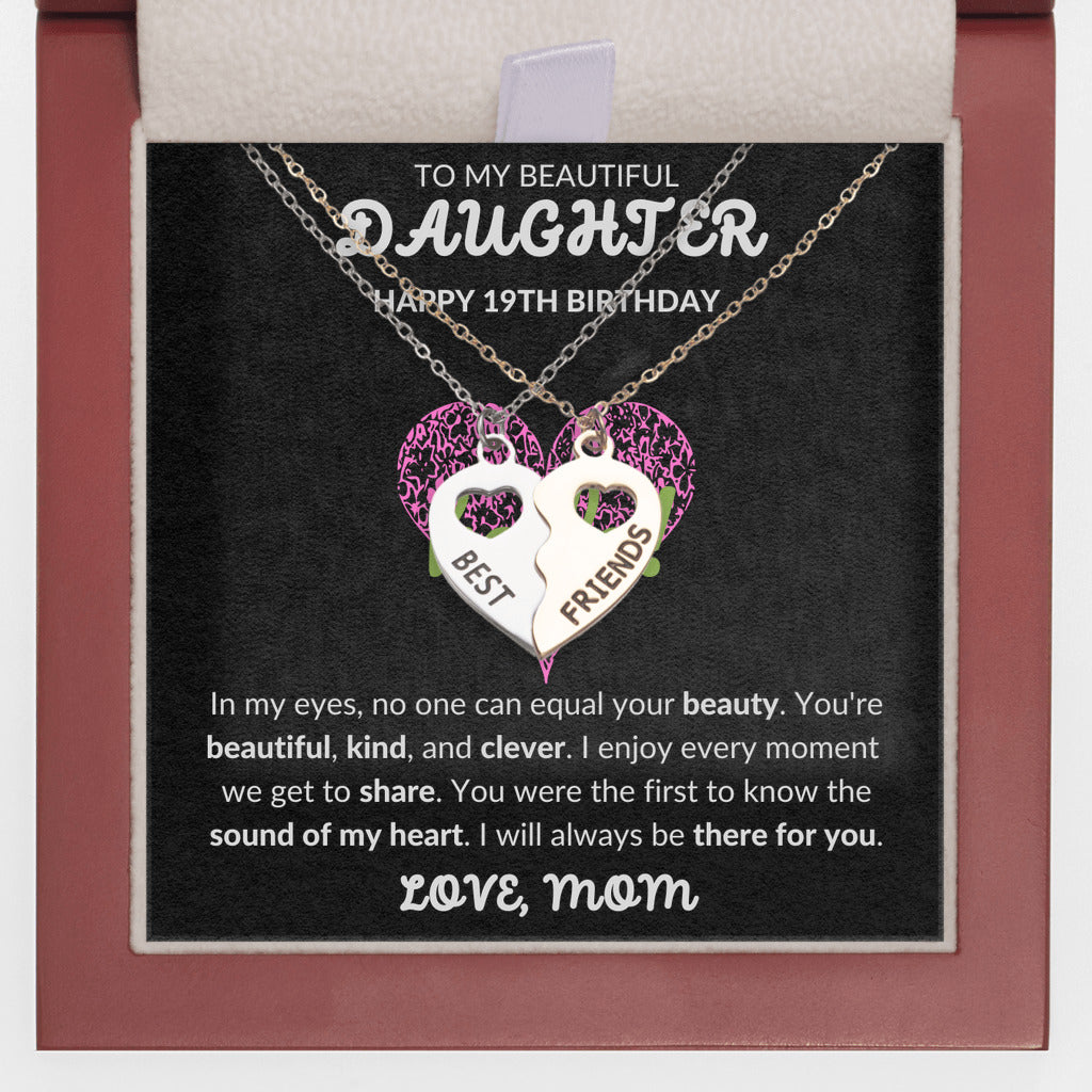 To My Beautiful Daughter Gift From Mom | On Your 19th Birthday | BFF Half Heart Necklace Set